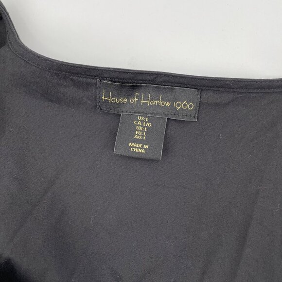 House of Harlow 1960 Black O-Ring Cutout Dress Womens Large LBD Puff Sleeves - Picture 4 of 8